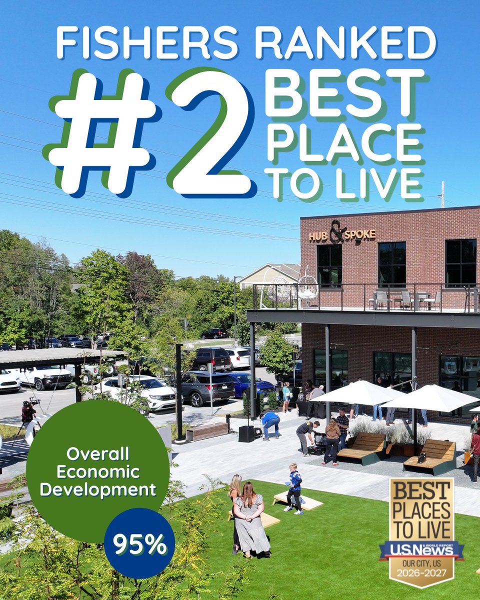 FishersIN's tweet photo. 🏢🧑‍🍳🎶  With new corporate headquarters, jobs, and options for shopping, dining, and entertainment, Fishers’ commitment to economic development is one reason we thrive. 

The 2026 Community Survey showed that 95% of residents gave Fishers a positive ranking as a place to work and ranked both our economic health and the quality of businesses and service establishments at 98%. We’re fueling innovation and building foundations for growth as one of the best places to live in the country.