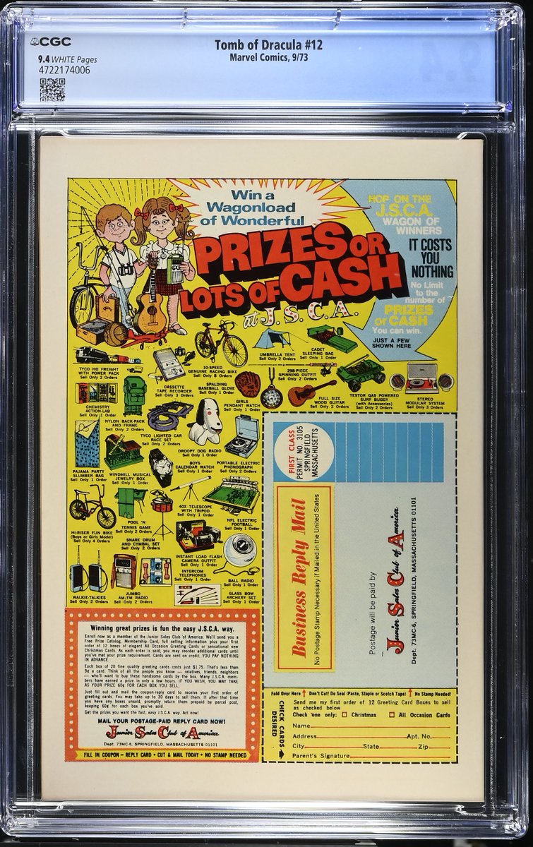 austinvtoys's tweet photo. Tomb of Dracula #12 CGC 9.4 1973 Marvel 2nd Appearance Blade Bronze Age https://t.co/L1CcUCHhze #eBay via @eBay #TombOfDracula #Blade #BladeTheVampireHunter #MarvelComics #BronzeAgeComics #CGC94 #CGCComics #KeyIssue #MarvelHorror #ComicCollectors #AustinVintageToys https://t.co/1r7NIzYk8M