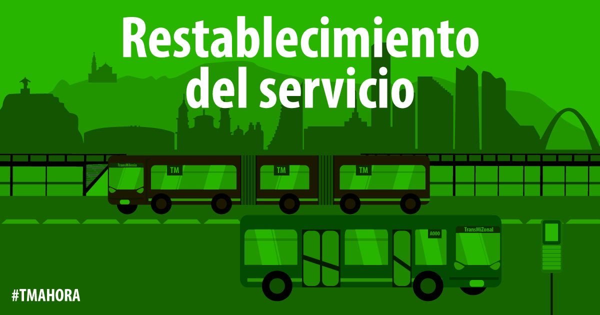 TransMilenio's tweet photo. ⏰ #TMAhora ( 3:58 p. m.)

📍Carrera Séptima 

✅ A la hora los manifestantes despejan la vía. Cancelamos los desvíos para la flota dual y zonal. https://t.co/ncf3zOUSBR