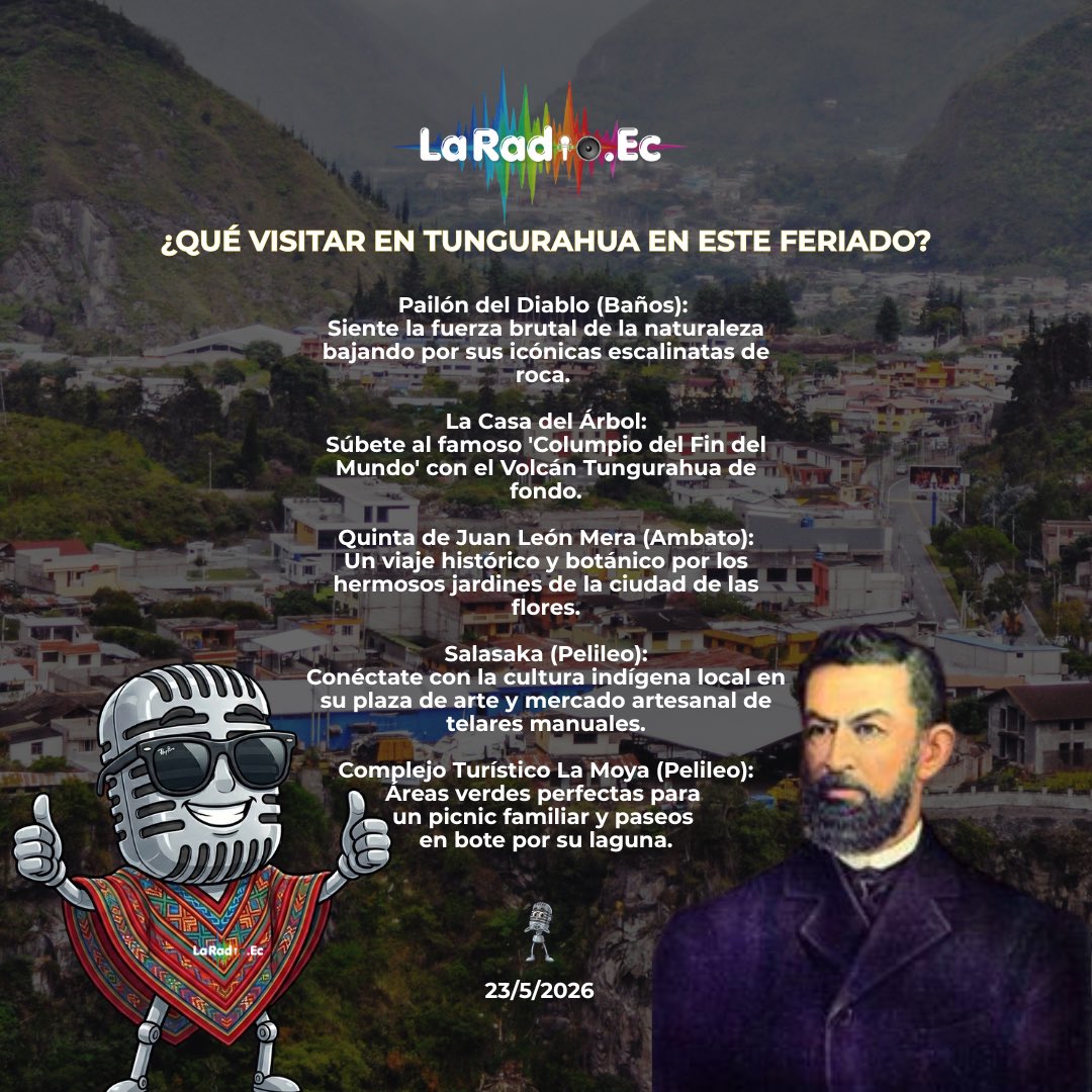 laradioec's tweet photo. 👀 ¿Qué visitar en #Tungurahua en este feriado? 👇🏻
👋🏻 Hola @manuelcaizabanda @gadambato, soy 🎙️ Micro de https://t.co/1ue1VDMYic 🎧 ¿Nos sugieren otros sitios y actividades? 🫶🏻

¡Feliz #FeriadoEcuador amigxs! 😎

#LaRadioEc 🗣️ Comunicación Digital de Altura 🔝

#Ecuador #turismo https://t.co/jwQvUxIYlO