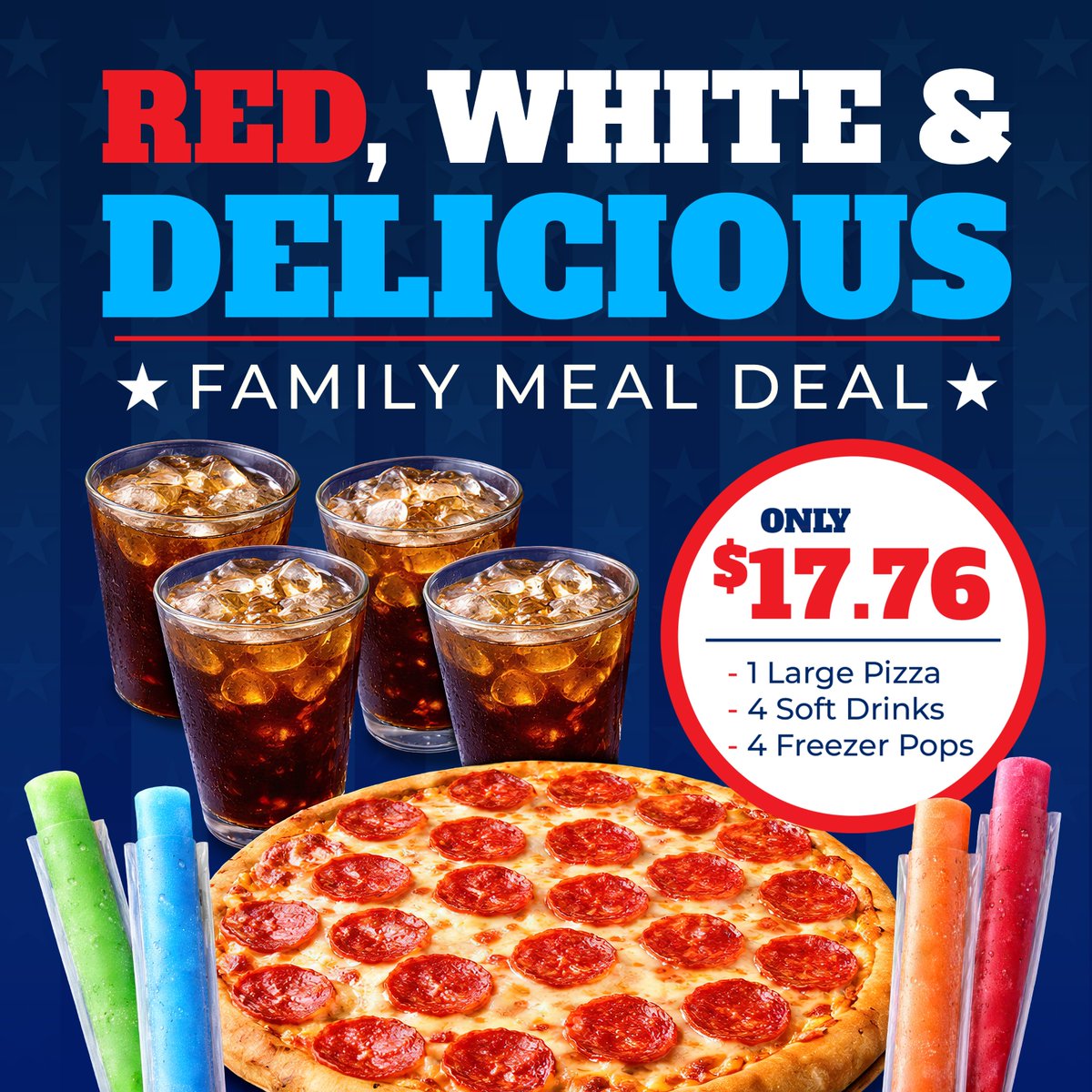 WonderWorksMB's tweet photo. Meal DEAL Alert! 🚨🍕
Feeling patriotic this holiday weekend? Celebrate the start of The Great American Summer of WONDER in the upside-down house with a great #mealdeal for just $17.76. Includes 1 large pizza, 4 drinks, &amp; 4 freezer pops. Available all summer long starting Monday! https://t.co/oDarI6vbzk
