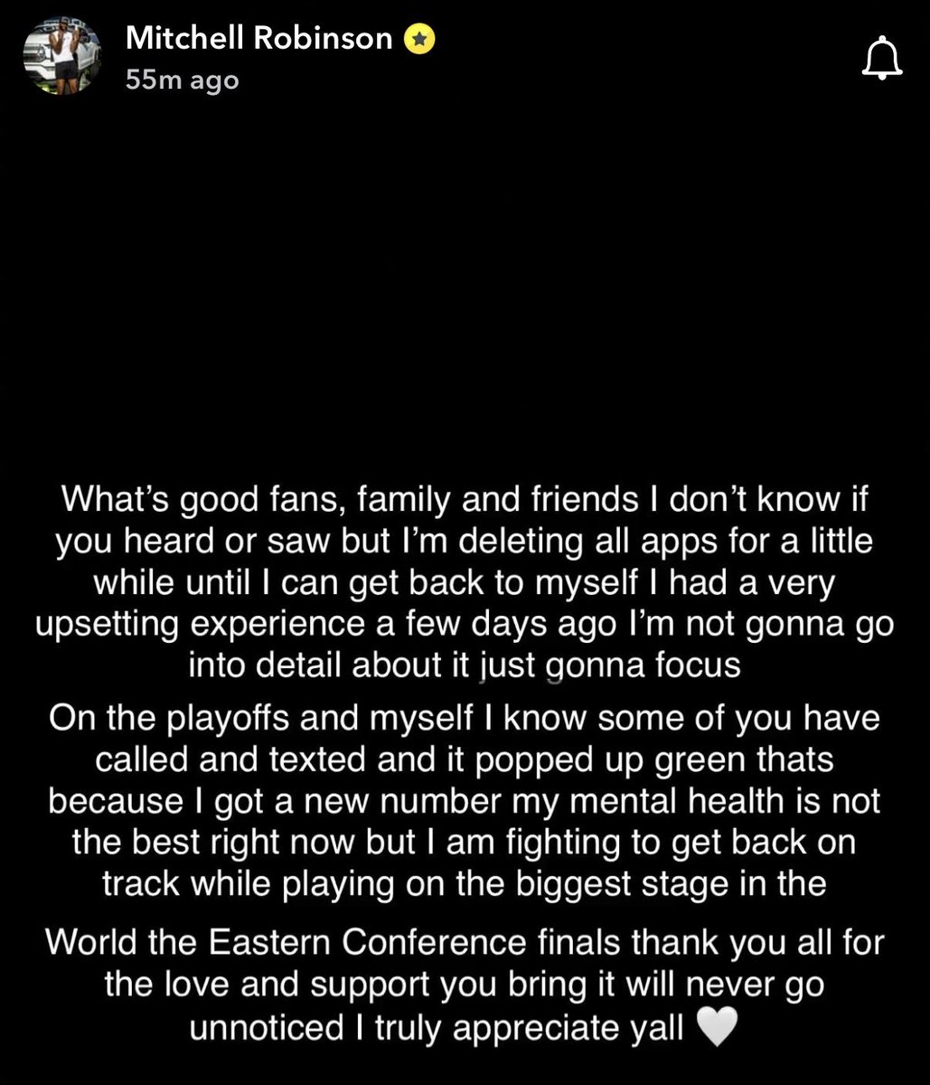 SleeperKnicks's tweet photo. Ahead of Game 3 tonight, Knicks’ C Mitchell Robinson (@23savage____) put this message out. 

Sending all healthy prayers his way 🙏 

We’re with you Big Country 💪 https://t.co/ubJNnCTHqw