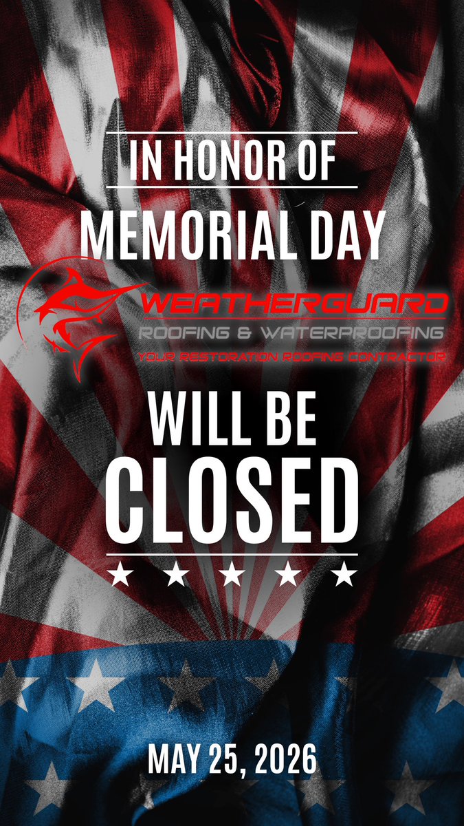 Weatherguard_fl's tweet photo. In honor of Memorial Day, our office will be closed as we take time to remember and honor the brave men and women who made the ultimate sacrifice for our country 🇺🇸

We wish everyone a safe and relaxing long weekend with family and friends.

#MemorialDay https://t.co/fRg6G1a8eo