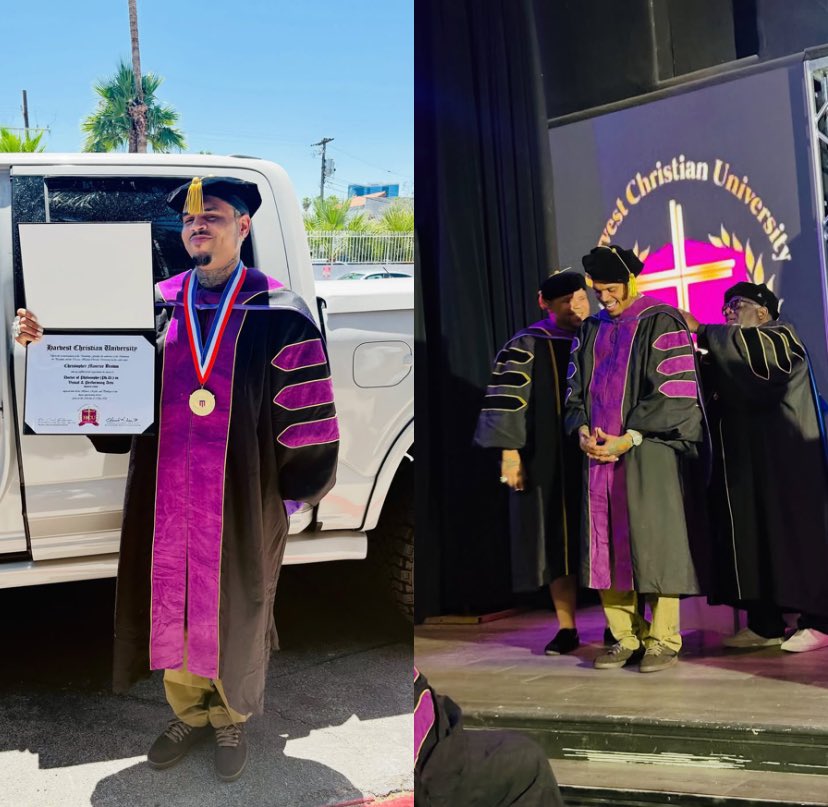 ZatimaOnBET's tweet photo. Dr. Chris Brown Has Entered The Chat 🎓🔥📚

Chris Brown has officially received a PhD from Harvest Christian University and fans are celebrating the huge accomplishment. 👏🏽❤️

No matter how many awards, plaques or sold out tours he gets, continuing to be recognized for his impact and success is always a major moment.

From dominating music charts for nearly two decades to now adding “Doctor” to his name… that’s legendary behavior. 🐐🔥

Congratulations to Chris Brown on the honor! 🎓✨ #ChrisBrown #SistasOnBET #ZatimaOnBETPlus
