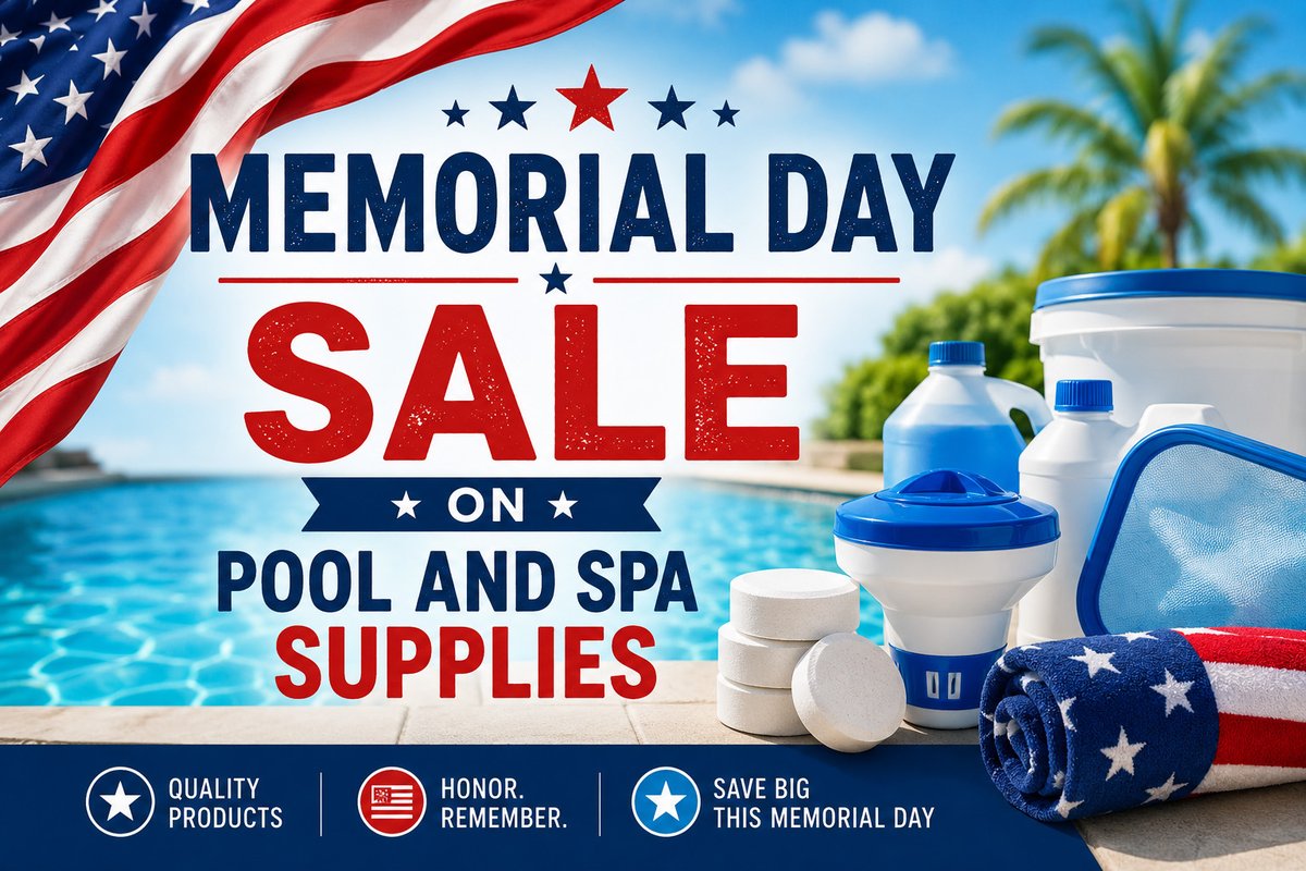 PoolAndSpaMoose's tweet photo. 🇺🇸 Memorial Day Savings On Pool And Spa Supplies.  Stock up now and SAVE during our annual Savings event! Fast FREE shipping nationwide. Trusted by Pool &amp; Spa Owners Nationwide Since 1994. 👉 See this week's Memorial Day deals here - 
https://t.co/0uUqqLDuXs https://t.co/kLyokPPtQv
