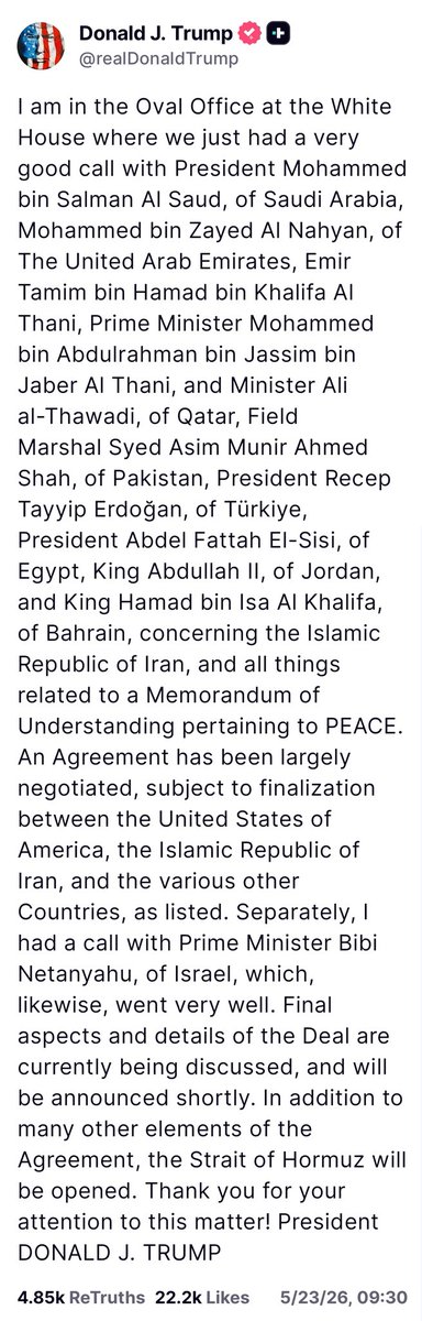 AwakeNotWoke11's tweet photo. @MarioNawfal Based on Trump's latest post on Truth Social, it looks like Israel is on board as well and you're going to be disappointed! https://t.co/kWbfKATtJT