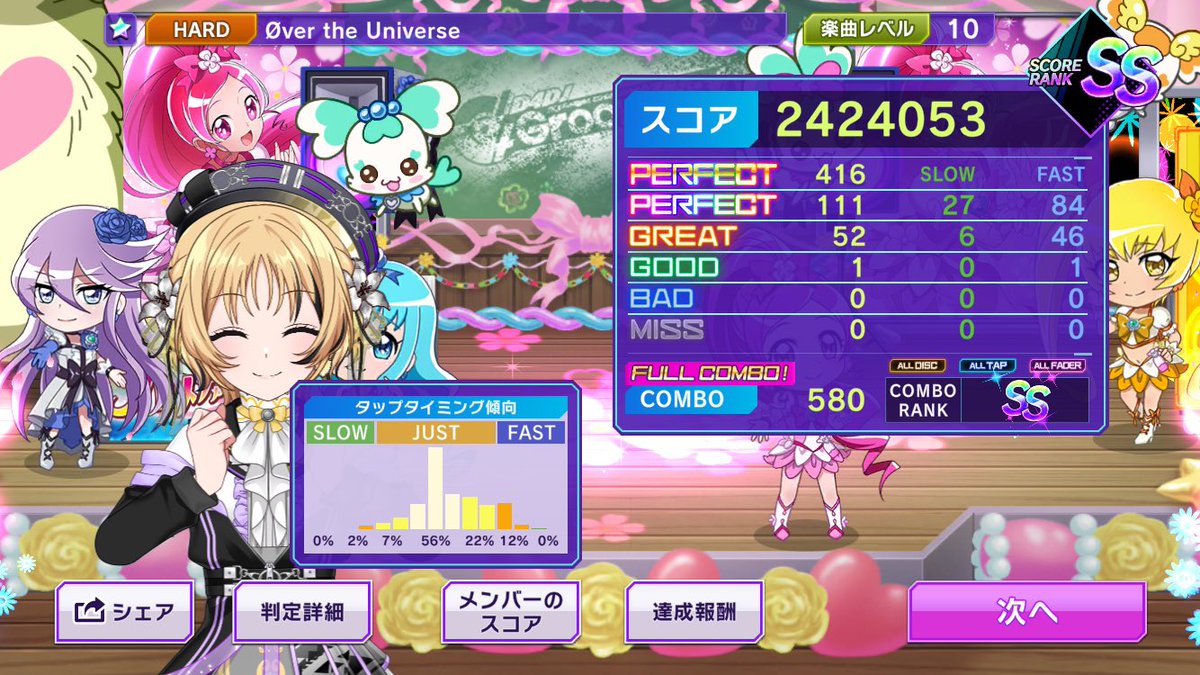 95枚のときのリザルト画面確認は怠って、そのあとはFC→2ミス（コンボ