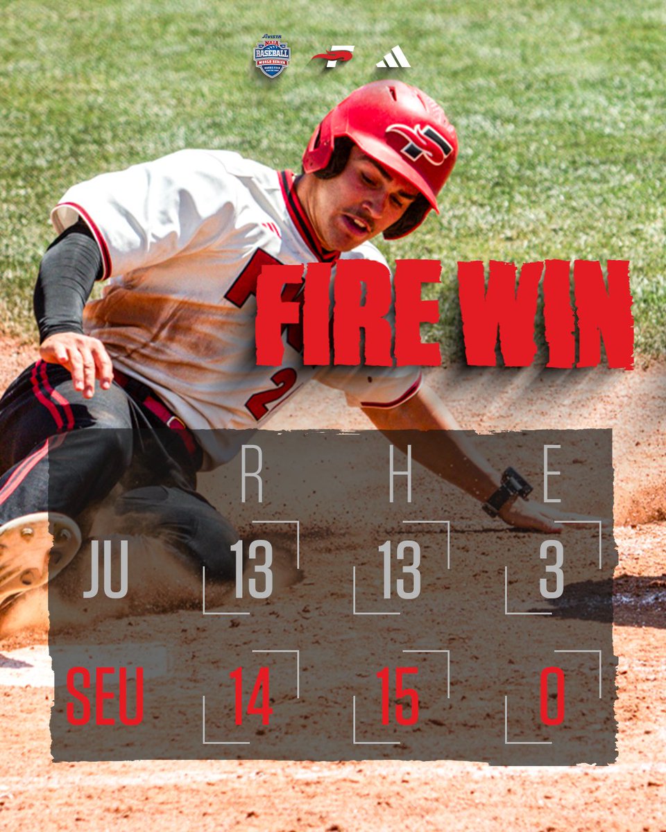 SEUFireBaseball's tweet photo. FINAL!!!

SEU SURVIVES A BARN BURNER AND ADVANCES AT THE @NAIAWorldSeries!!!

The Fire returns to action on Tuesday at 9:30 p.m. EST to face the winner of Tennessee Wesleyan and IU Southeast!!

#FuelTheFire🔥#BattleForTheRedBanner #NAIABaseball | @SunConference @NAIA @NAIABall https://t.co/GtN6Ba6cv4