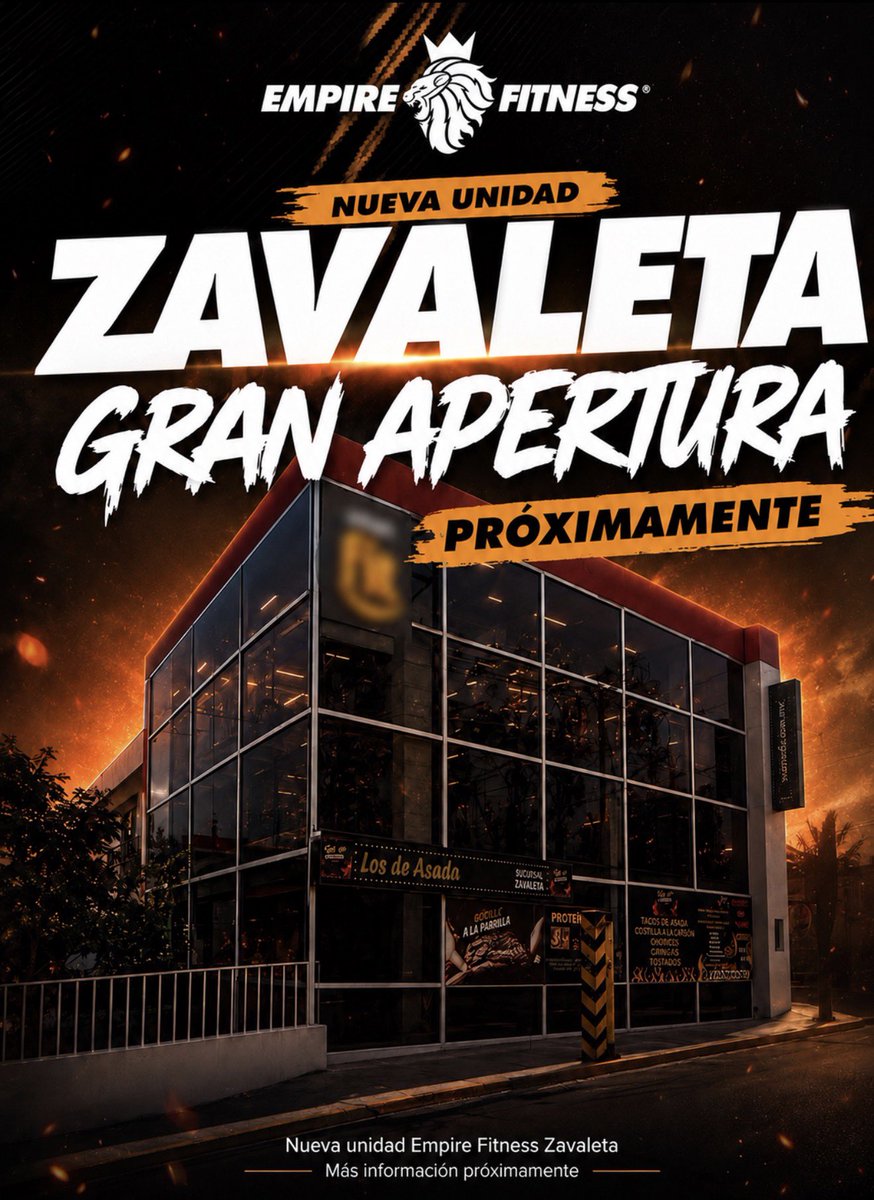 soysergioangelo's tweet photo. ZAVALETA, LLEGÓ EL MOMENTO. 🦁🔥

Estamos preparando una nueva unidad de Empire Fitness para todos los que quieren entrenar en serio, cerca de casa y con el ambiente que nos distingue.

Arrancamos PREVENTA EXCLUSIVA para la nueva sucursal Zavaleta:

Inscríbete hoy por solo $299
y asegura tu lugar antes de la apertura.

Empire sigue creciendo porque ustedes lo han hecho posible.
Más que un gimnasio, somos una comunidad que entrena con disciplina, actitud y resultados.

Nueva unidad Empire Fitness Zavaleta.
Muy pronto abrimos nuestras puertas.

#EmpireFitness #Zavaleta #MiGimnasioFavorito #PreventaEmpire