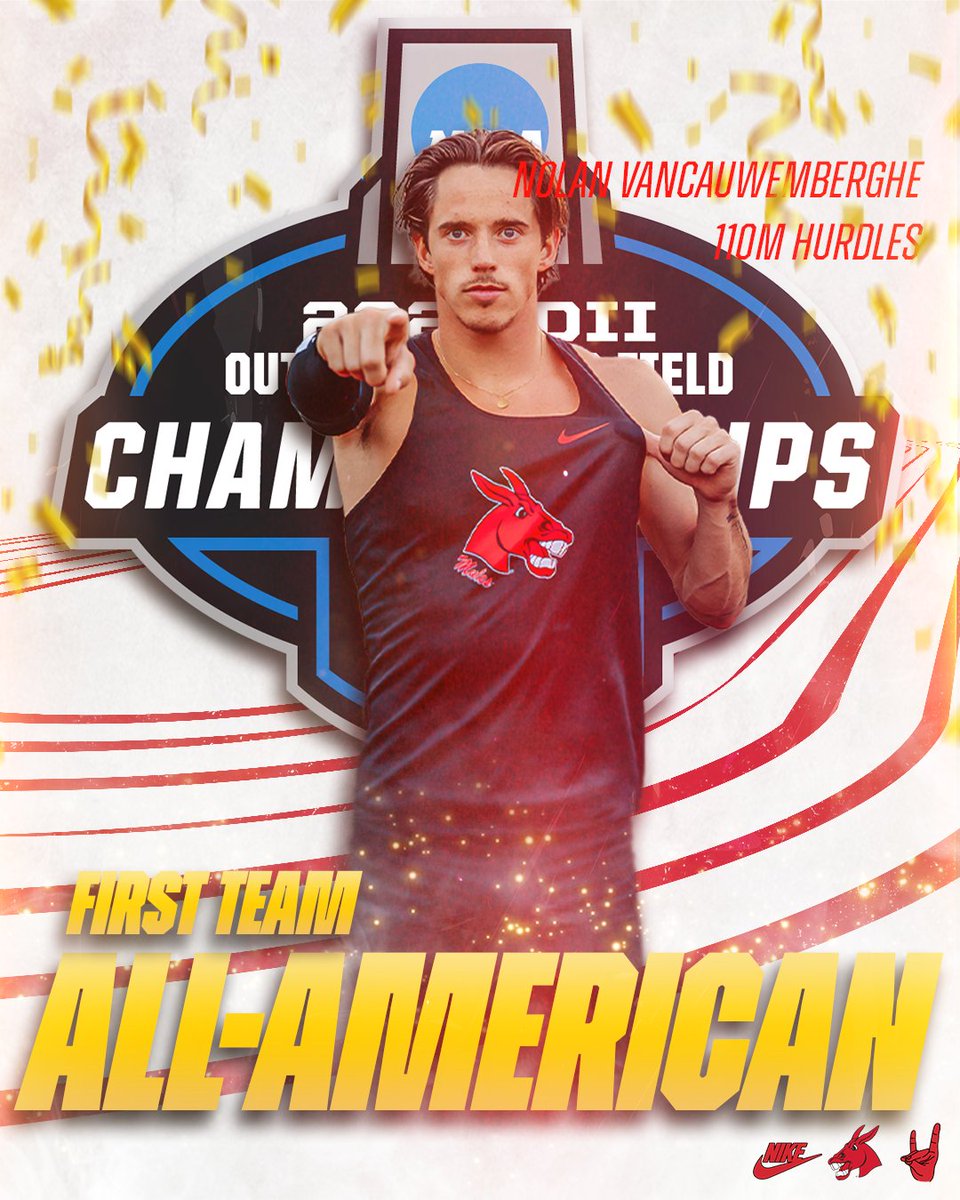 UCMTF's tweet photo. ALL-AMERICAN‼️

Nolan Vancauwemberghe places fourth in the men's 110m hurdles final with a time of 13.97 to earn First Team All-America honors at the @NCAADII Outdoor Championships in Emporia, Kansas, today.

#teamUCM https://t.co/pYNWdSyHVK