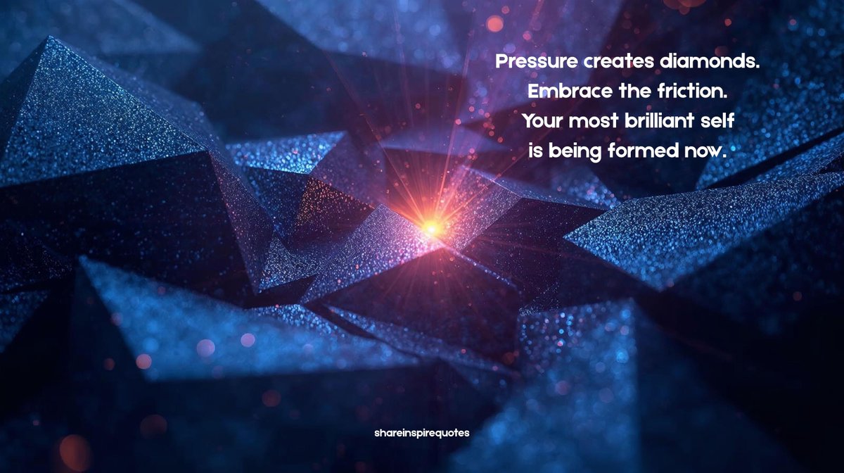 QuotesShare's tweet photo. Pressure creates diamonds. Embrace the friction. Your most brilliant self is being formed now.

#PressureCreatesDiamonds #EmbraceTheFriction #DiamondMindset #GrowthThroughPressure #BecomeYourBest #TransformationJourney #ShineOn #Quotes #ShareInspireQuotes https://t.co/bqlipu8BFL