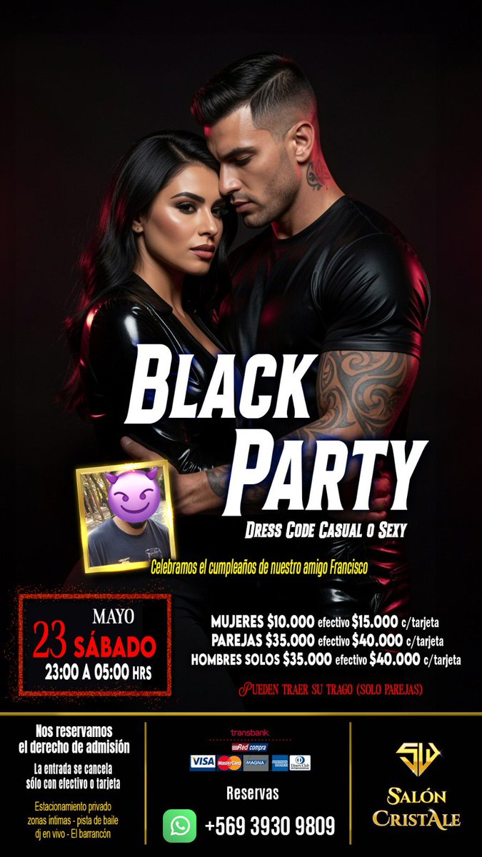 franandromeda's tweet photo. QUIEN PRENDE HOY? BLACK PARTY EN @saloncristale 😈😈😈😈😈 https://t.co/W3wdPSe04b
