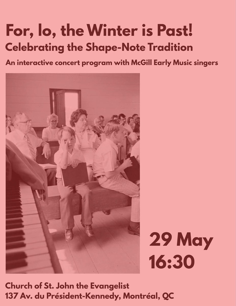 redroofmtl's tweet photo. CELEBRATING THE SHAPE NOTE TRADITION: Join us for this excellent free concert on Friday, May 29 at 4:30 PM. 🎶 

There may be audience singing, and it promises to be a lot of fun! https://t.co/W55PfsI32Y