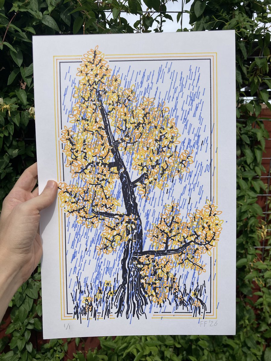KilledByAPixel's tweet photo. Rainy days, this one got messed up a bit but I still like it. 🌳🌧️ #generativeart #plottertwitter #axidraw https://t.co/4jdBTZ3dhN