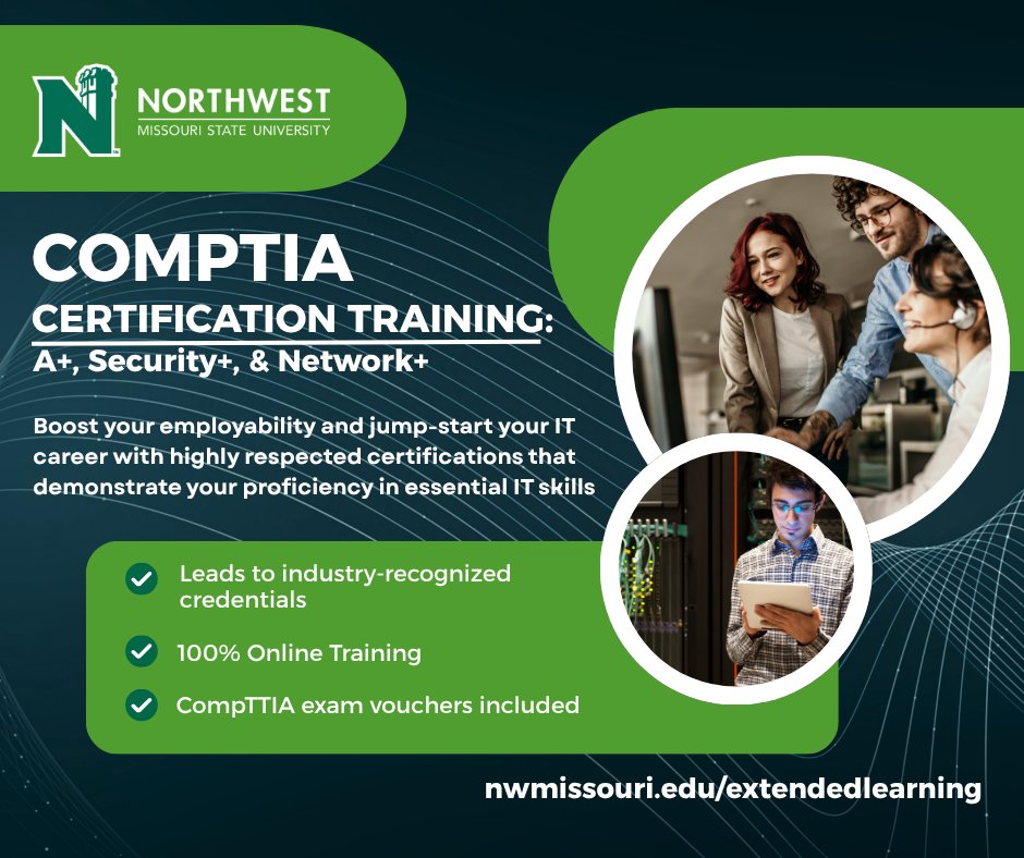 NWExtLearning's tweet photo. Jumpstart your career with a COMPTIA certification training from Northwest. https://t.co/ogXrOX43XP https://t.co/QzUyBUFttu