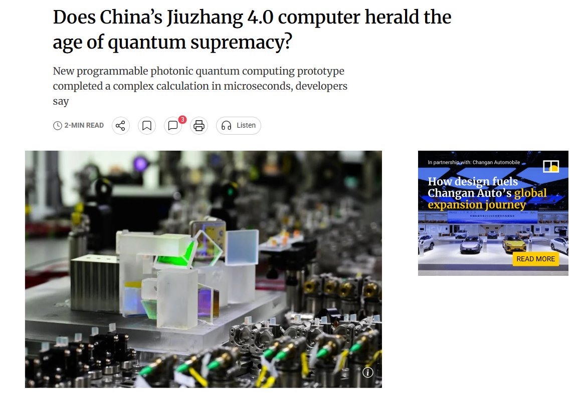 ENSDomain8888's tweet photo. China has unveiled its latest photonic #quantum computer, #Jiuzhang 4.0, with researchers saying it can outperform the world’s fastest classical #supercomputer by a vast margin, further strengthening Beijing’s push towards quantum supremacy.

jiuzhang.eth
https://t.co/NbleO6JIQG https://t.co/M3OpEhZV9I