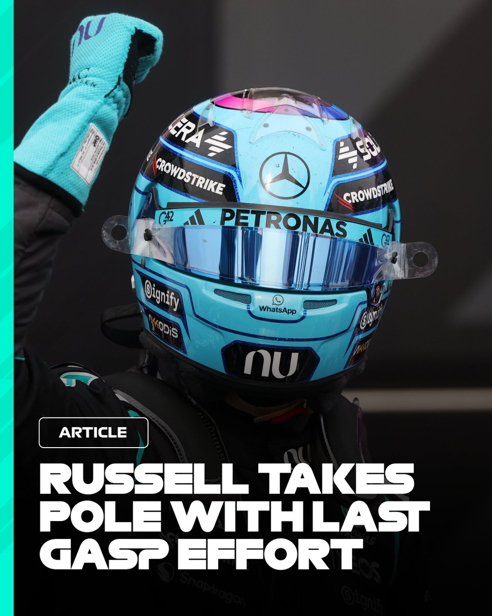 F1's tweet photo. George Russell beats team mate Kimi Antonelli and McLaren's Lando Norris to Pole Position in Canada 👏 

QUALI REPORT 👉 https://t.co/yOlBcFoLZx

#F1 #CanadianGP https://t.co/JqZr8K5AGx