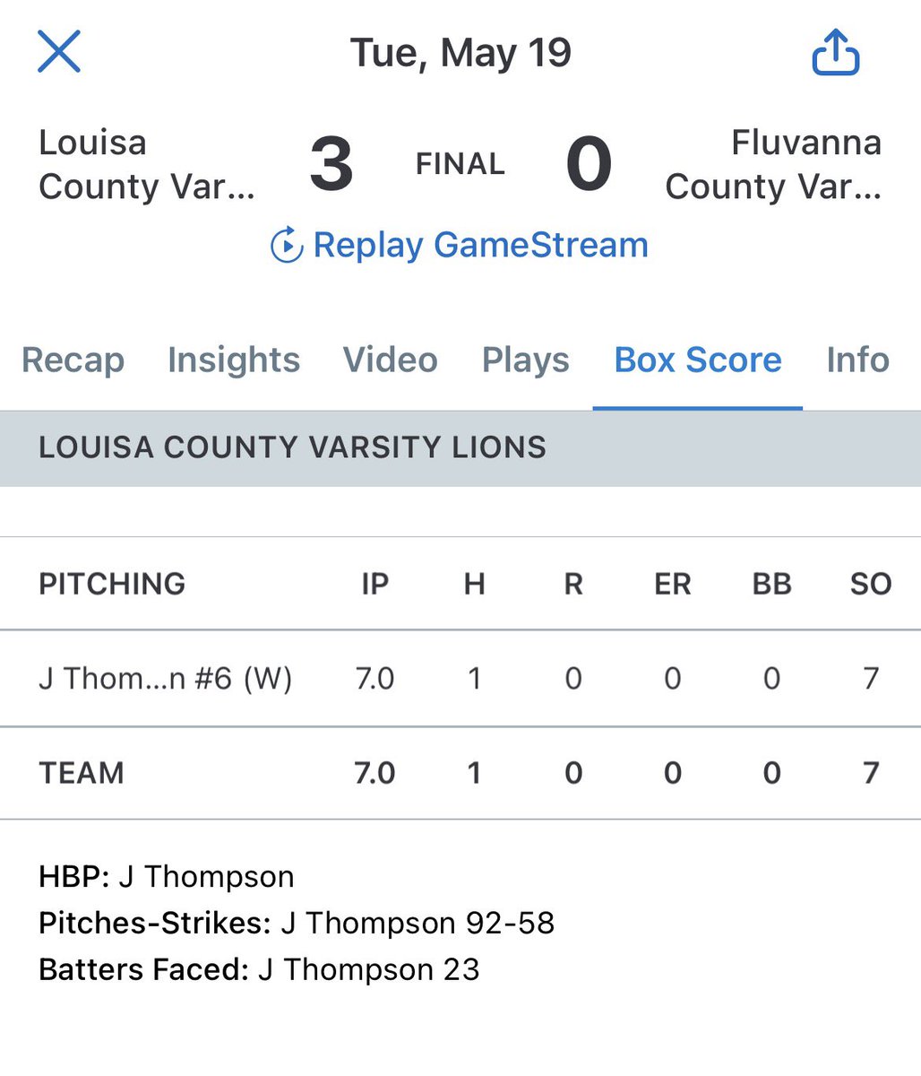jay6thompson's tweet photo. Finished my last high school game with a complete game one hit shutout. @Louisa_Baseball @AverettBaseball @BillyMacAU @ksallday19 @PrepBaseballVA @h3sportsmedia https://t.co/dFgGTSf6ji