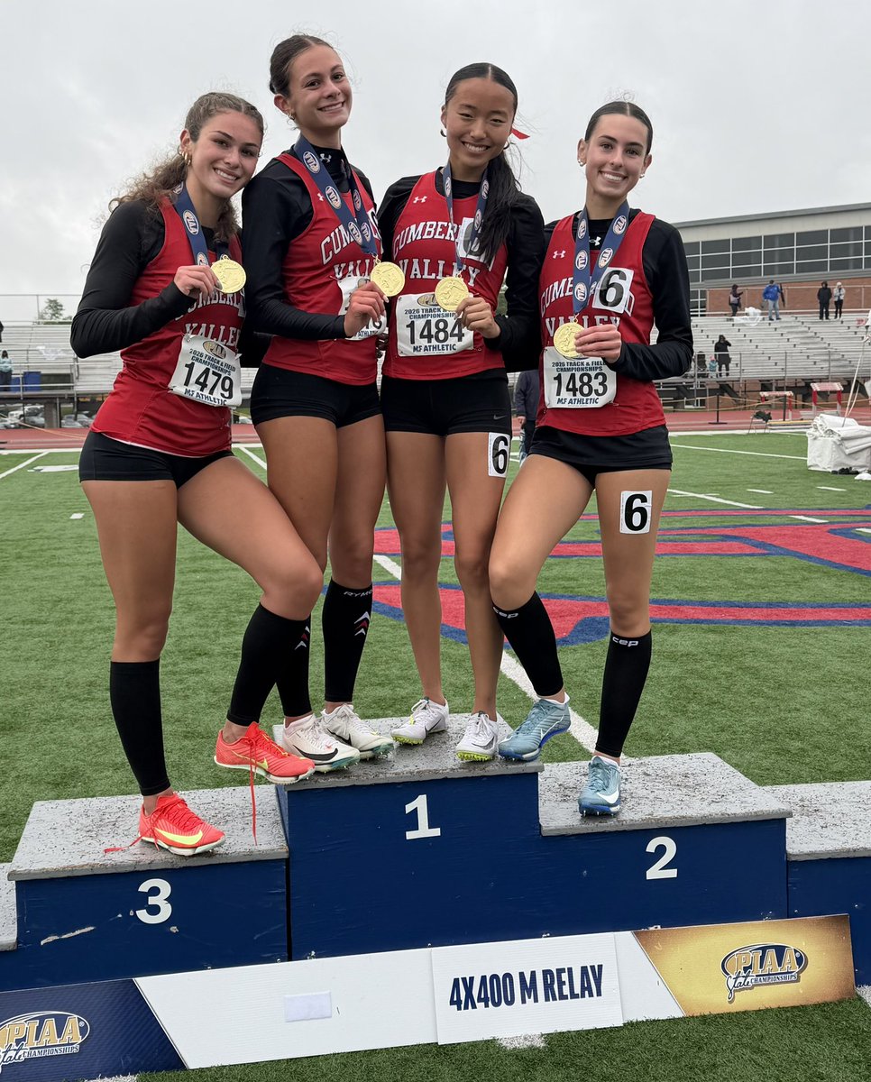 CVTrackandField's tweet photo. PIAA State Champions
Vanessa Graziano, Selina Xu, Sophie Werner &amp; Juliana Graziano
Girls 4x400m - 3:48.88 https://t.co/2OJIUHae0F