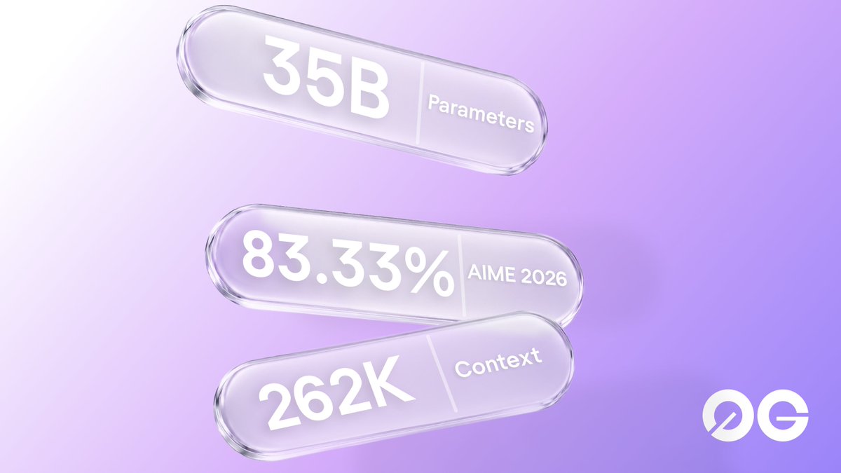 0G_labs's tweet photo. 262K context natively, extensible to 1M tokens.

0GM-1.0 has Apache 2.0 open weights.

Trained on 0G's decentralized GPU network.

Served inside a TEE on https://t.co/RjzezR8p9M https://t.co/kdYu3phG0X