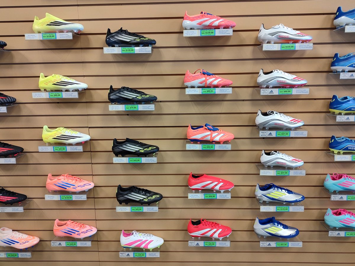 SoccerCenterSB's tweet photo. Still more than 400 pairs of shoes available in our special 50% off May Sale. And now, with one more week to go, we've been able to add a few new styles to the special discounts. Good through the end of the month.
#adidasfootball
#pumafootball
#maysale
#lovethegame https://t.co/WdbvPNDJ6L