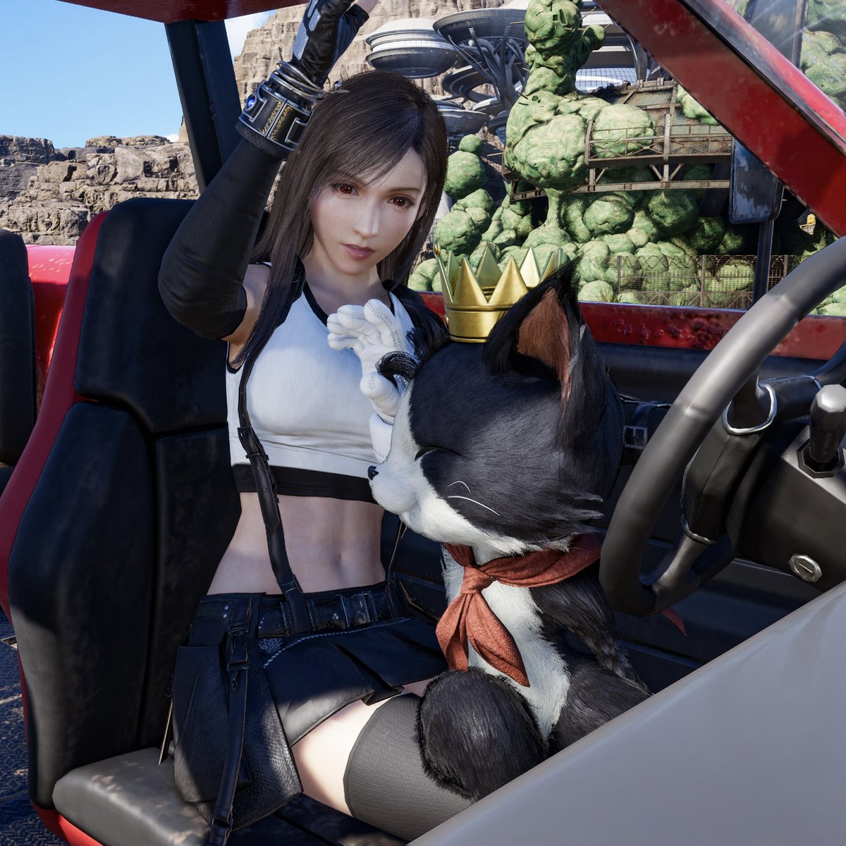 cIoudgf's tweet photo. tifa driving w cait in her lap is still so cute https://t.co/iHV73zK1jw