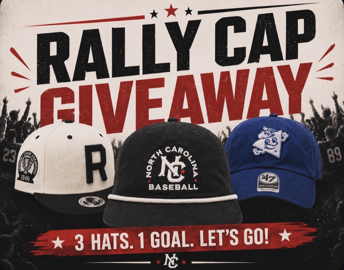 MLBRaleigh's tweet photo. 🚨It’s time to rally!!!🚨

Follow us and quote retweet with which @Canes player gets the game winning goal tonight and we’ll send hats to 3️⃣ winners. Rally time in Raleigh. #RaleighOnDeck #SoundTheSiren https://t.co/PmpwlsYgni