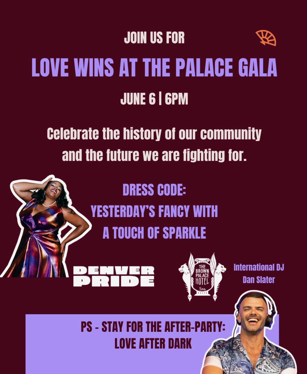 DanielSl8r's tweet photo. Love Wins at the Palace Gala + Love After Dark with Dan Slater in the atrium! June 6. Dress: yesterday’s fancy with a spark ✨
👉🏻: https://t.co/Z4rzw9Op0F
#DJDanSlater #LoveWins #DenverPride https://t.co/dxDRMeDwOE