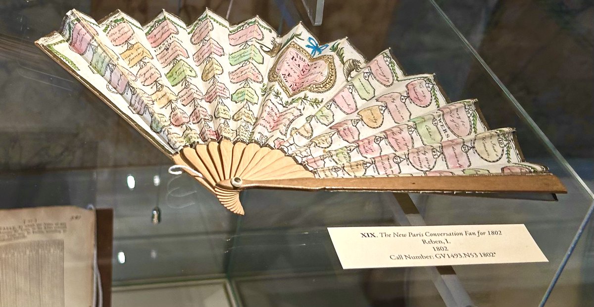 ADPrice14's tweet photo. Seen at the Clark Library, L.A.: a conversation fan, the early 19th century equivalent of a cheat sheet or Google search. The topic covered in the pretty prompt bubbles was "the new Paris." https://t.co/UdIyYlsBAN