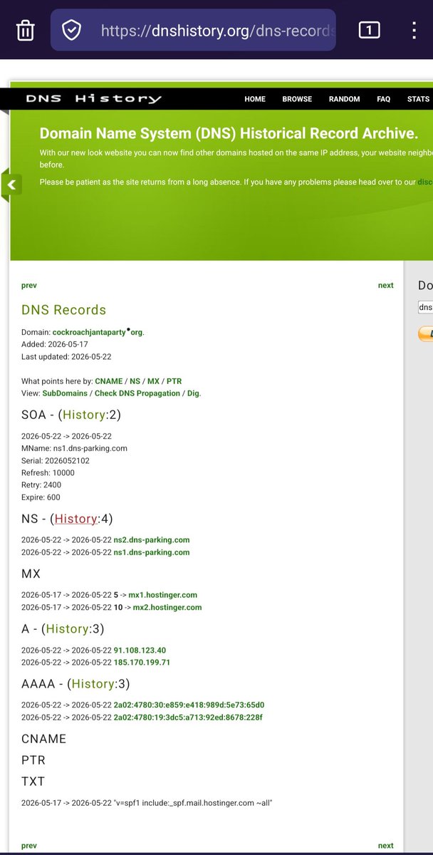 absoluteanish's tweet photo. @abhijeet_dipke You changed your own DNS on 22/05/2026 and doing RR here.... 😂
Grow up dude, get a job settle down dont waste your life in this propaganda. For those who have doubts here is the live link to the dns history search feel free to check it.
https://t.co/PWoaihlPP3 https://t.co/sGHpJ0FP8Z