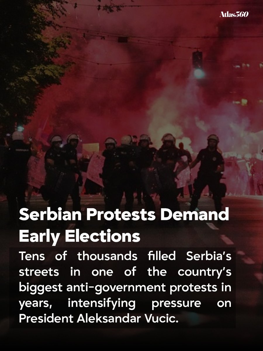 AtlasNewsen's tweet photo. Tens of thousands of university students and citizens rallied in Belgrade, Serbia, on May 23, 2026, to protest the government and demand early parliamentary elections. The demonstrations, which originated from anti-corruption calls following the November 2024 Novi Sad rail station disaster that killed 16 people, have expanded into a broader movement against President Aleksandar Vucic's administration.

The protests gained momentum after the resignation of then-Prime Minister Milos Vucevic due to public pressure for a transparent investigation into the rail disaster. President Vucic has indicated that elections could occur between September and November 2026. Protesters, many carrying banners with the slogan “Students win,” converged on Slavija Square, a site of previous anti-government demonstrations.

Sporadic clashes erupted near the presidency building, with police deploying teargas and stun grenades against demonstrators who set fire to bins. The state railway company canceled all trains to and from Belgrade on the day of the protest, an action perceived as an attempt to limit participation.

International bodies, including the Council of Europe, have expressed concerns regarding Serbia's handling of the protests and its democratic trajectory, which could impact its European Union accession process and potential funding.