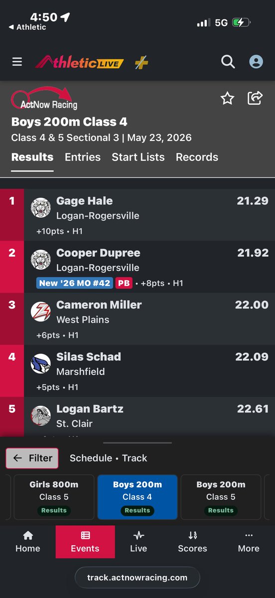 gagehale2028's tweet photo. Great day at Sectionals qualifying in all three of my events to move onto state. 

2nd in the 100m: 10.60 FAT

1st in the 400m: 47.84 FAT, PR, #5 in MO

1st in the 200m: 21.29 FAT
@jenkinsflash @AaronWells1324 @LRWildcatATH @skondro07 https://t.co/rgnB7cDH0N