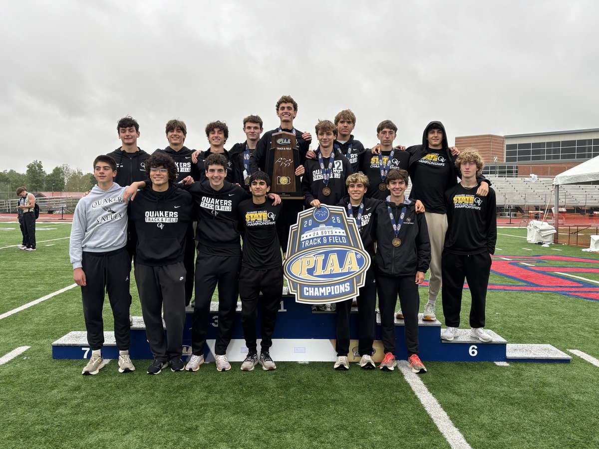 PIAASports's tweet photo. 2026 PIAA Track &amp; Field Boys AA Team Champion 

🥇Quaker Valley

#PIAATrack https://t.co/Odc1kEyqmH