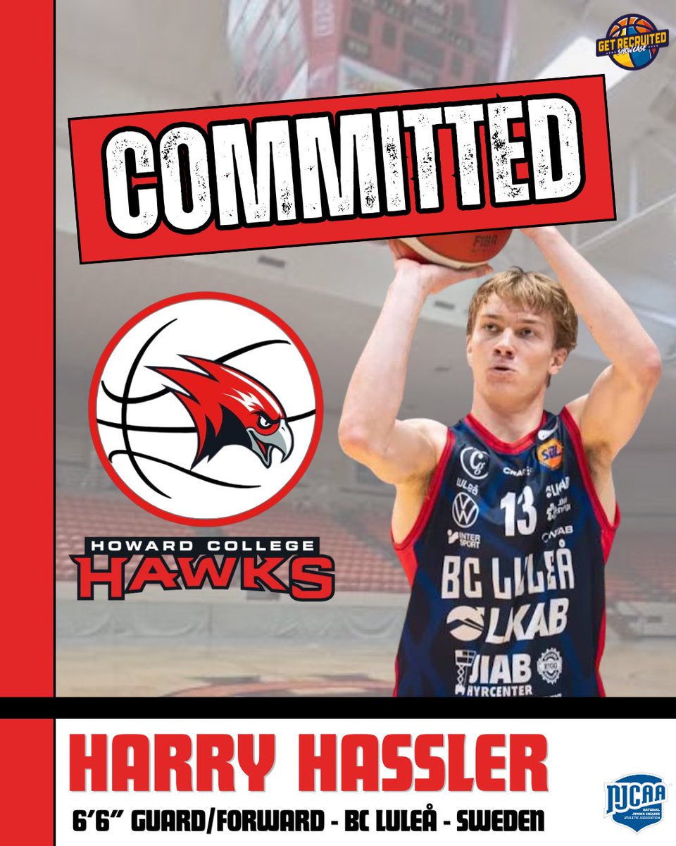 GRecruitedHoops's tweet photo. Congrats to Showcase alum 🇸🇪 6’6” G/F Harry Hassler as he commits to JuCo National Champions @HowardHoops 👏🏻👏🏻 https://t.co/wJEREJozY1
