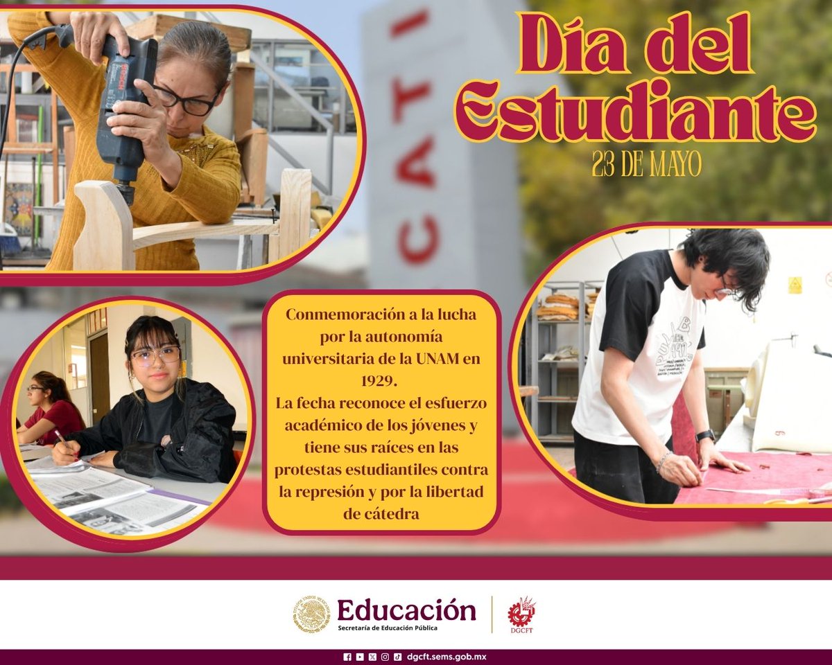 cecati193's tweet photo. A lo largo del mundo se celebra a los estudiantes en un día que aspira a conmemorar la juventud, la primavera y la esperanza. En cada país se realiza en diversas fechas, en México lo conmemoramos hoy 23 de mayo.
¡Feliz Día del Estudiante! https://t.co/McjdLCxtCY