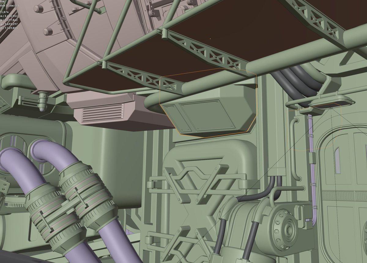 AKantemirov's tweet photo. While waiting for rim ideas to come visit me, I went on a tour around unfinished areas, slowly detailing them out.
Looks like another 1-2 weeks will take just to get through all unfinished areas.  And then I want to build a few extra modification parts.

So much to do, so little time.

#blender #3Dmodeling #hardsurface