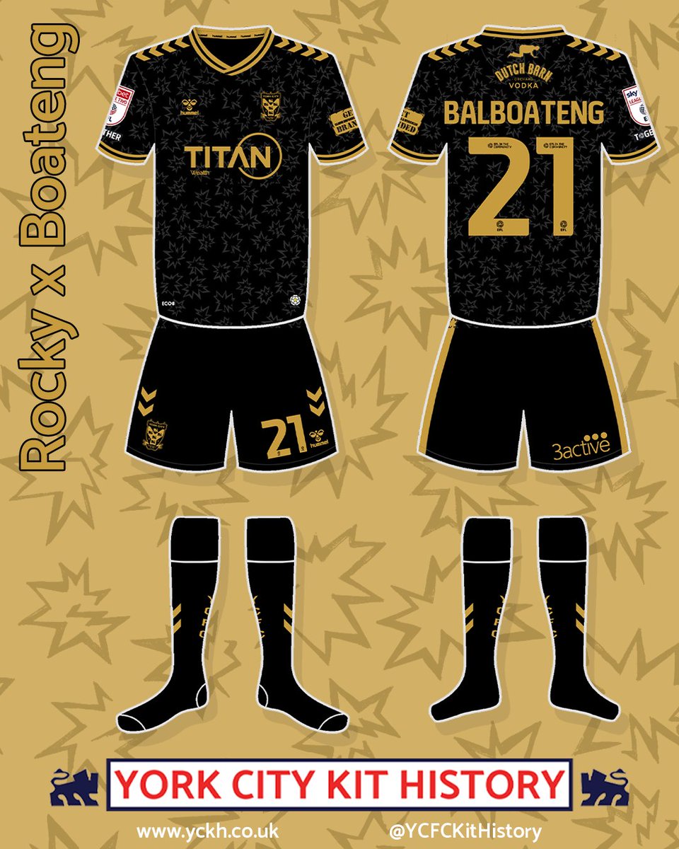 YCFCKitHistory's tweet photo. Last season's black kit was ace, so who's up for another one? ⚫️ 

The crawling man acknowledges Hiram Boateng and the gold recognises our title win and Rocky's famous robe. A celebration of pugilistic achievement. 🥊
. 
. 
. 
. 
#ycfc https://t.co/3lckm01wB5