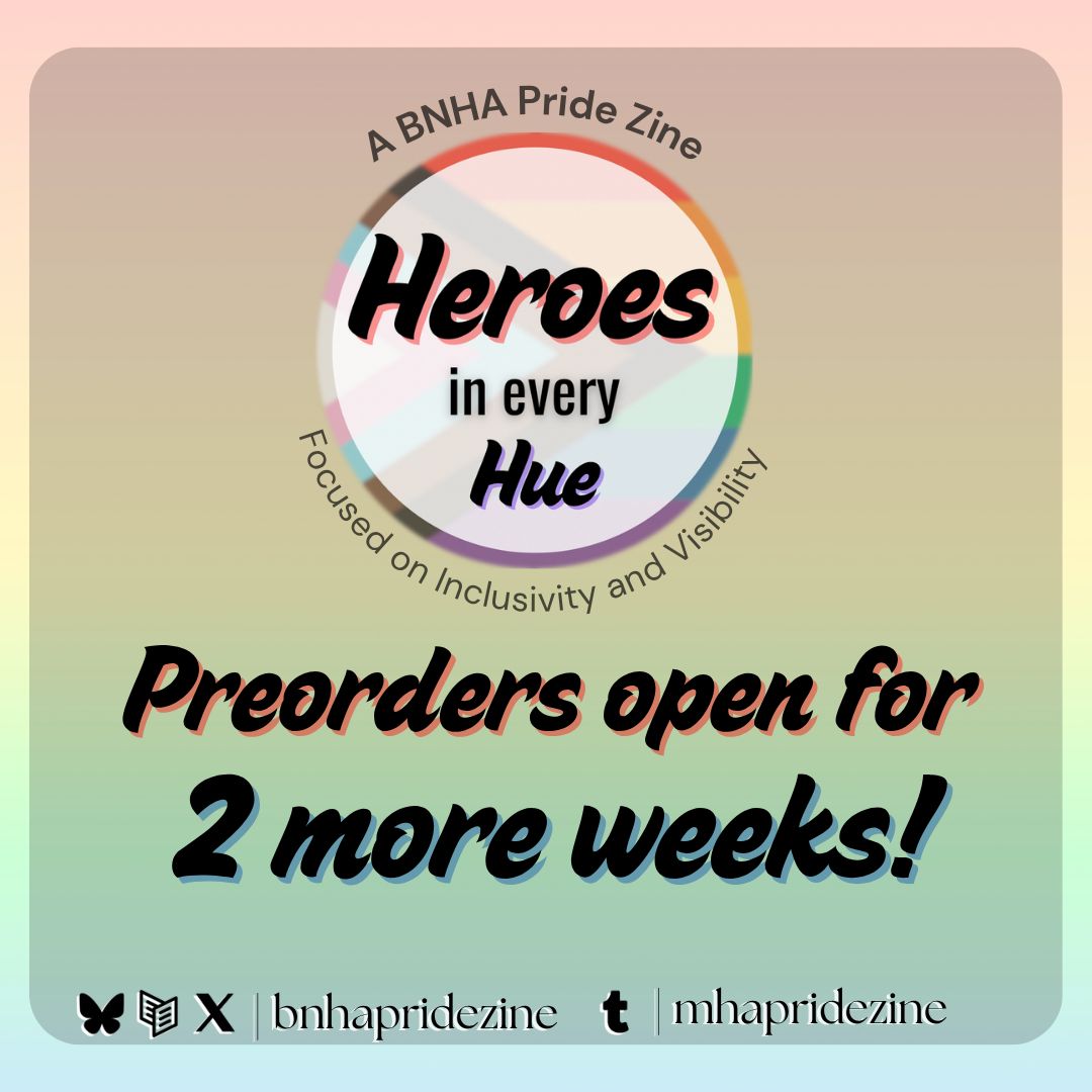 BNHAPrideZine's tweet photo. 🌈 2 Weeks Remaining! 💖 

Haven't checked out our shop just yet? Use the link below to see all the amazing, queer-focused pieces our contributors have made! POs open until JUNE 6TH!

SHOP LINK: https://t.co/jmQPljfAvm 

#bnha #mha #pride #lgbt #lgbtqia #preorders #queer https://t.co/Kti72AQAdj