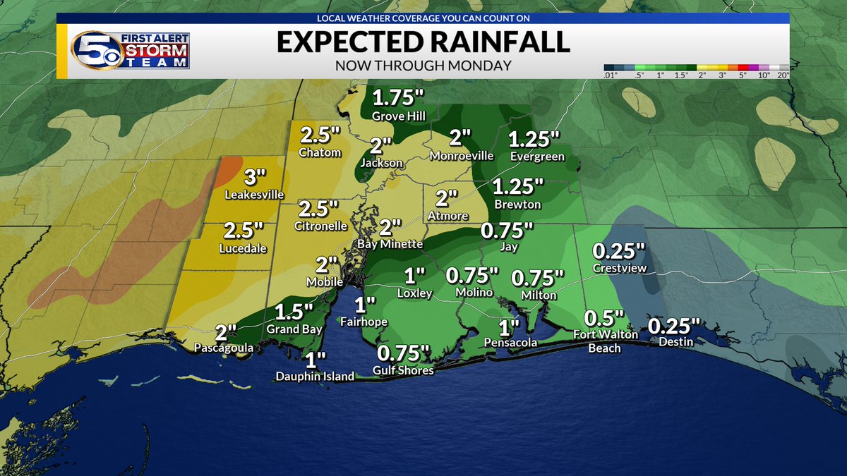 WXmanSamP's tweet photo. Plenty of more showers and thunderstorms are expected over the next couple days. Be on the look out on Sunday and Monday in lower Alabama and Mississippi as with higher rain amounts, some localized spots could see more rain than others. https://t.co/mM5irr0kzW