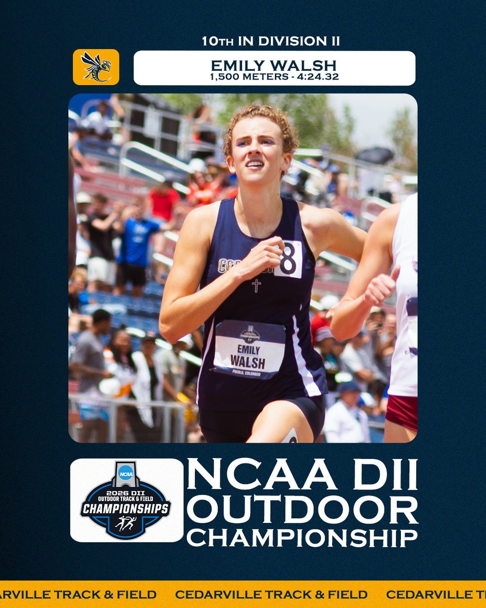 CUJackets's tweet photo. 10th IN THE COUNTRY!

Emily Walsh wrapped up her outstanding @CedarvilleTF career at the NCAA DII Outdoor Championship! https://t.co/cCG53RsD0B https://t.co/dCXAEpsLZx