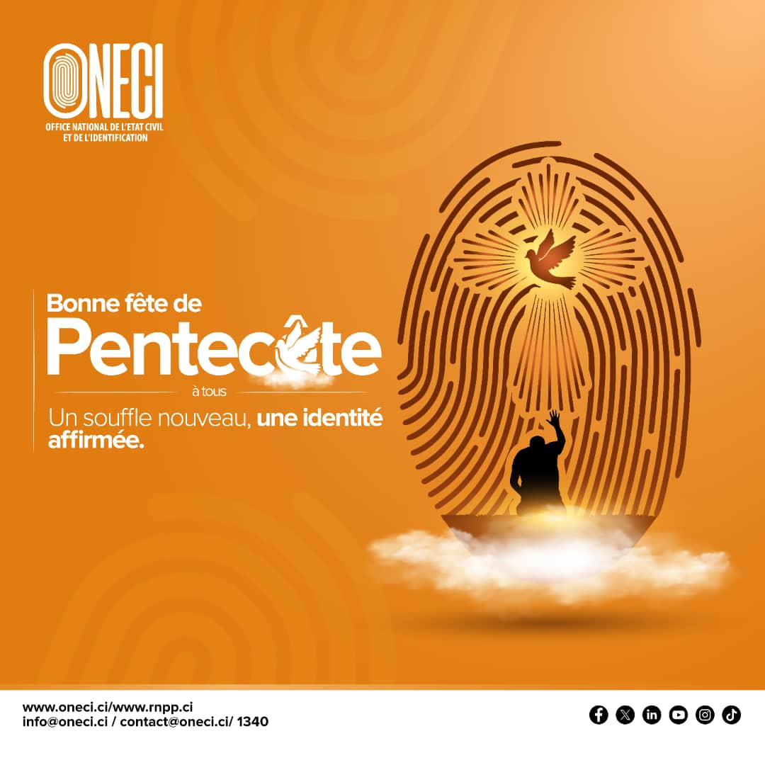 Oneci_ci's tweet photo. 𝐎𝐍𝐄𝐂𝐈| 𝐅𝐄̂𝐓𝐄 𝐃𝐄 𝐋𝐀 𝐏𝐄𝐍𝐓𝐄𝐂𝐎̂𝐓𝐄

L'ONECI souhaite à toute la communauté chrétienne une bonne fête de la Pentecôte.

𝐎𝐍𝐄𝐂𝐈, 𝐭𝐢𝐞𝐫𝐬 𝐝𝐞 𝐜𝐨𝐧𝐟𝐢𝐚𝐧𝐜𝐞 𝐝𝐞 𝐯𝐨𝐭𝐫𝐞 𝐢𝐝𝐞𝐧𝐭𝐢𝐭𝐞́.

#CIV225 #CIV
#ONECI #MISRCI
#RNPP #NNI
#PENTECÔTE https://t.co/th4rLbUvfq