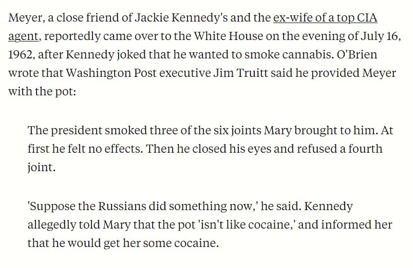 TNOQuoProQuid's tweet photo. not sure which is the better detail: jfk power-smoking three joints in a row, jfk complaining that marijuana is weak shit compared to cocaine, or jfk's weed dealer being a washington post executive. https://t.co/LvSG10rIi3