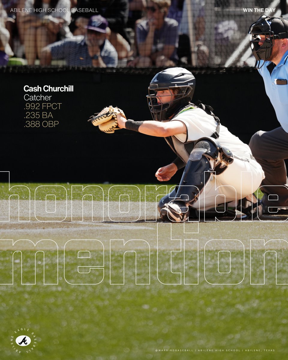 WarbirdBaseball's tweet photo. 2026 District 4-5A

Honorable Mention All-District

Cash Churchill | C | 11

#WTD | #EagleBaseball⚾️ https://t.co/n04TeQI8aA