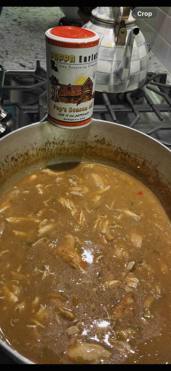 CajunMallard's tweet photo. Rainy day so cooked a Chicken Stew today. Whole chicken I cut up bone in. When chicken was good to pull I deboned and added the chicken back after I turned the fire off. Always seasoned w/ @PoppaEarles to #makeitpop https://t.co/p52NtJ7wsI