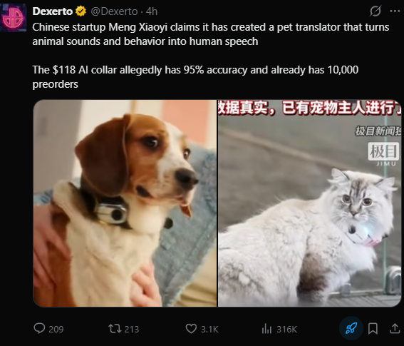 ColerClukz's tweet photo. This is insane.

a company in china has created the FIRST EVER PET TRANSLATOR called PettiChat

IMAGINE YOU CAN TALK TO YOUR SHIBA INU!!!

Everyone on X is talking about it and it has Just Started Trending: https://t.co/OEIbaT8m9q
https://t.co/9EG6idMWY6 https://t.co/d8lUJ9CfE7