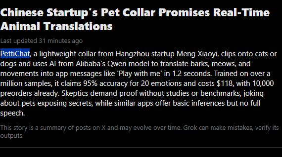 ColerClukz's tweet photo. This is insane.

a company in china has created the FIRST EVER PET TRANSLATOR called PettiChat

IMAGINE YOU CAN TALK TO YOUR SHIBA INU!!!

Everyone on X is talking about it and it has Just Started Trending: https://t.co/OEIbaT8m9q
https://t.co/9EG6idMWY6 https://t.co/d8lUJ9CfE7