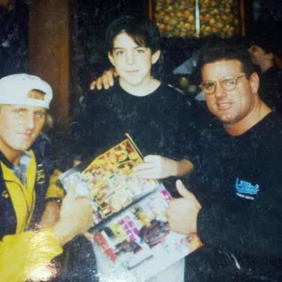 KevinGarifo's tweet photo. 5/23 is the worst day in wrestling. Owen (w/Bret) was my favorite wrestler ever. The fact that my High School Journalism teacher asked if I wanted to remember Owen on paper was so cool! The teen journalist in me couldn’t be happier to remember my hero! #RIPOwenHart 👑 💗 https://t.co/lPsYkTlgMT
