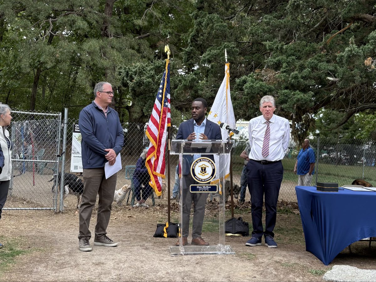 RepGabeAmo's tweet photo. Joined the moving dedication of the Christine Conrad Lane Memorial Dog Park.

Christine, who was tragically lost in the Flight 5342 crash with her son Spencer, loved dogs & volunteered at Rhode Home Rescue.

Thanks to Doug Lane, the Barrington community & volunteers for their work.