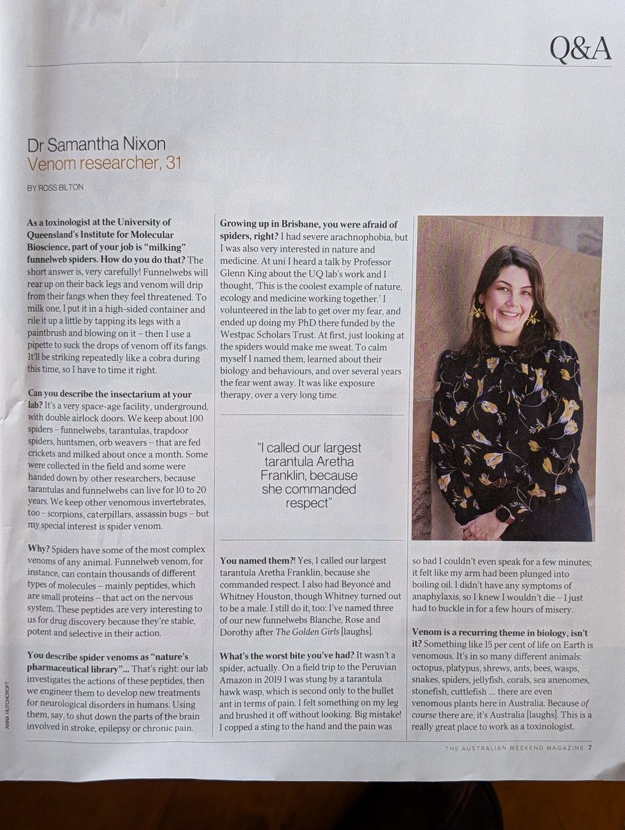 mark_blaskovich's tweet photo. Check out @IMBatUQ researcher @SamNScience featured in this weekend's Australian Weekend Magazine.. turning Nature's venoms into drugs... https://t.co/n6hbr0TryA