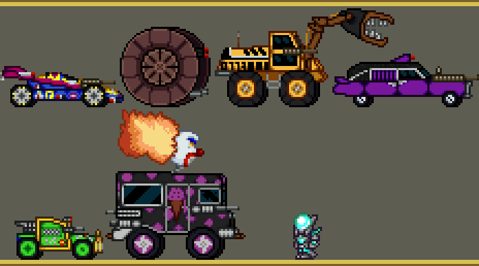 AbsoluteBoom96's tweet photo. The newcomers from the sequel, Twisted Metal 2. Including the boss, Dark Tooth.
#pixelart #pixelartist #terraria #twistedmetal #twisted_metal https://t.co/UGvbaHw2gF